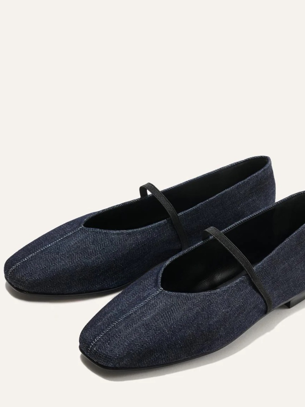 Margaux Phoebe Flats - Navy Denim Mary Janes with Black Strap